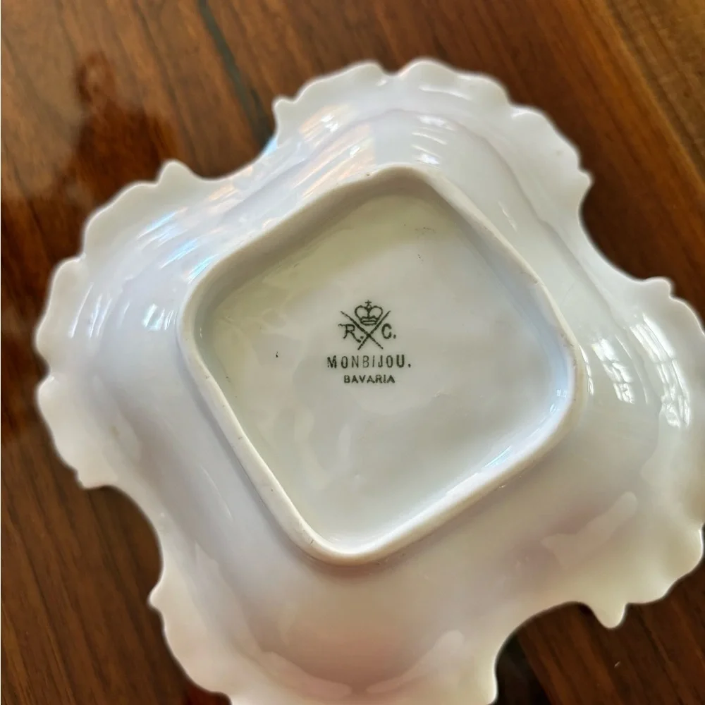 Monbijou Bavaria white porcelain small dish 5 1/4 in square